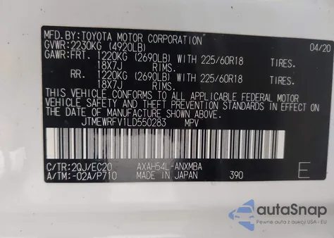 2020 Toyota Rav4 Hybrid Xse from USA, damaged, VIN JTMEWRFV1LD550283